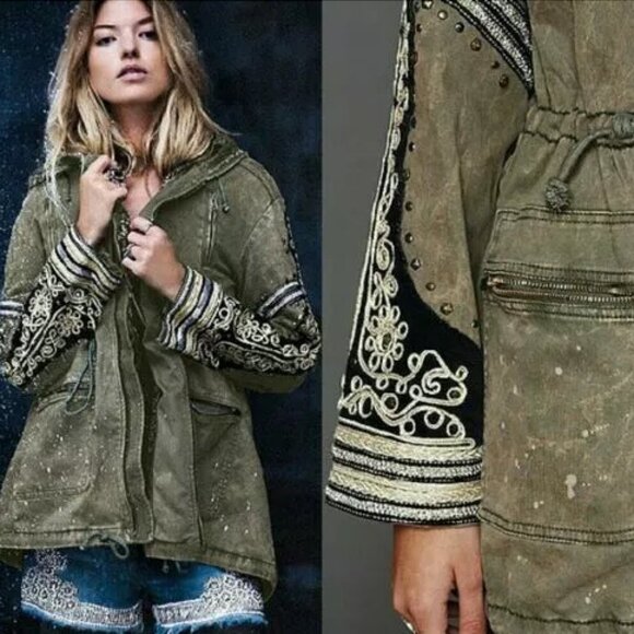 Free People Jackets & Blazers - Anthropologie Free People 'Quills' Green Military Parka Coat Jacket